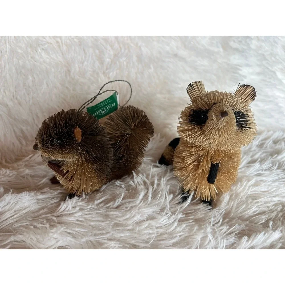 Kurt Adler Buri Fiber Woodland Ornaments Christmas Raccoon Chipmunk Rustic